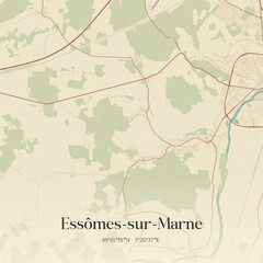 Fototapeta premium Vintage map of Essômes-sur-Marne, France.