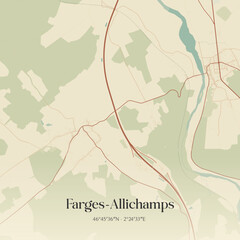 Fototapeta premium Vintage map of Farges-Allichamps, France.