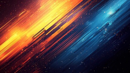 This image showcases dynamic brush strokes in orange and blue, creating an energetic composition that evokes feelings of movement and vitality through vibrant color contrast.