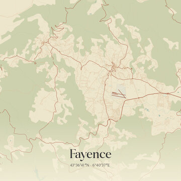 Vintage map of Fayence, France.