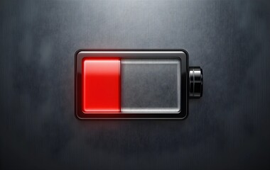 Battery icon with low power warning in red, Low Battery Warning Icon in Red – Urgent Power Alert
