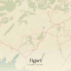 Naklejka premium Vintage map of Figari, France.