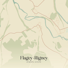Vintage map of Flagey-Rigney, France.