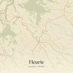 Obraz premium Vintage map of Fleurie, France.