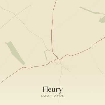 Vintage map of Fleury, France.