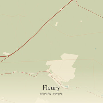 Vintage map of Fleury, France.