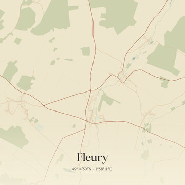 Vintage map of Fleury, France.