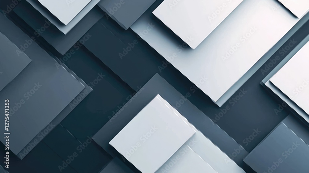 Aufkleber a sleek abstract background with overlapping 3d squares in white and grey, casting soft shadows to c