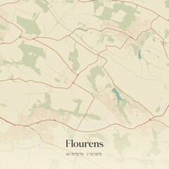 Obraz premium Vintage map of Flourens, France.