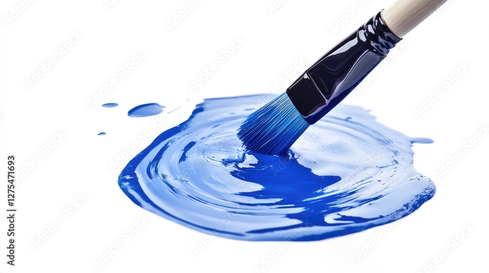 Aufkleber a soft swirl of blue pigment flows from an art brush into water, creating a beautiful and clean comp
