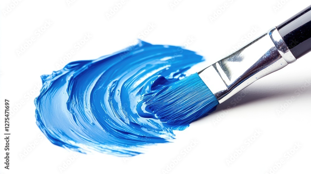 Poster a soft swirl of blue pigment flows from an art brush into water, creating a beautiful and clean comp