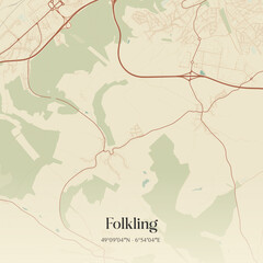 Obraz premium Vintage map of Folkling, France.