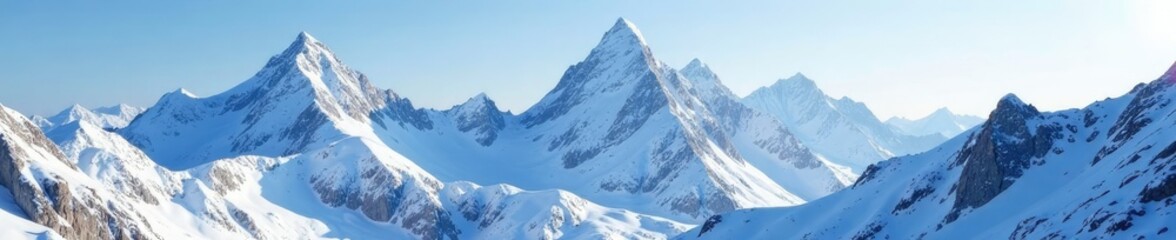 Obraz premium Snowy mountain peaks rise high in the frosty air, snow-covered rocks, snowy mountains