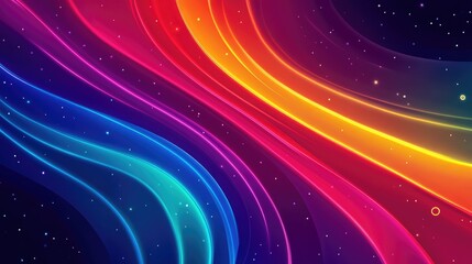 Fototapeta premium A striking gradient of neon colors representing Pride, with glowing abstract patterns set against a dark background, full of vibrancy and inclusiveness