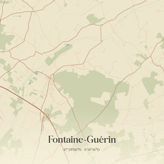 Fototapeta premium Vintage map of Fontaine-Guérin, France.