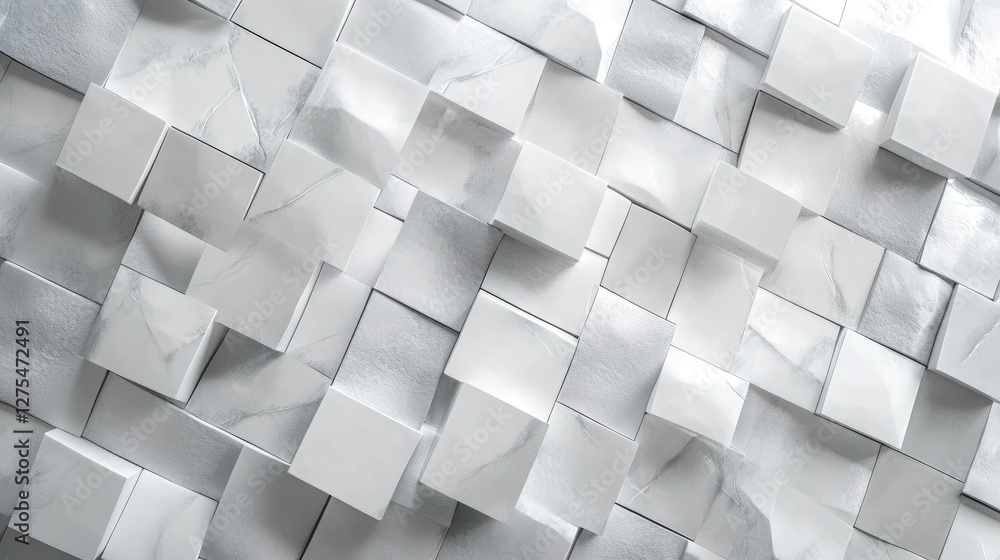 Aufkleber A stylized abstract background featuring overlapping 3D white and grey squares, casting subtle shadows to create depth and a modern aesthetic