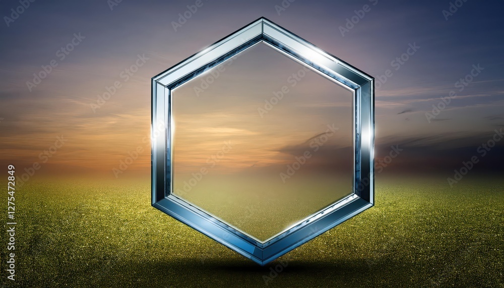 Poster striking vector hexagon shiny glass frame on transparent background shimmering geometric elegance in