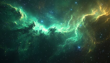 Green nebula cosmic cloudscape