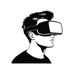 Virtual Reality Headset Silhouette Vector | Black and White VR Illustration | Technology Clipart