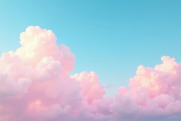 Softly falling clouds on a clear blue sky background, abstract, calm weather, pastel pink
