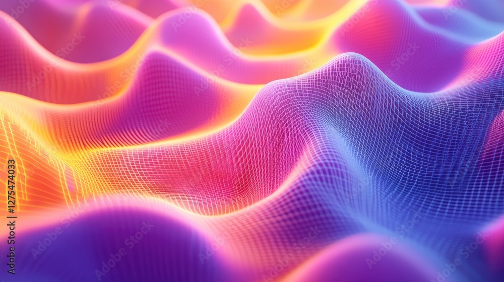 Poster abstract 3d fractal patterns with vibrant hues and light effects, evoking a sense of depth, complexi