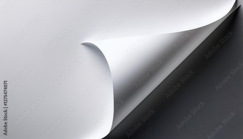 Poster minimalistic white paper with curled corner, evoking serenity and simplicity in a timeless setting, 