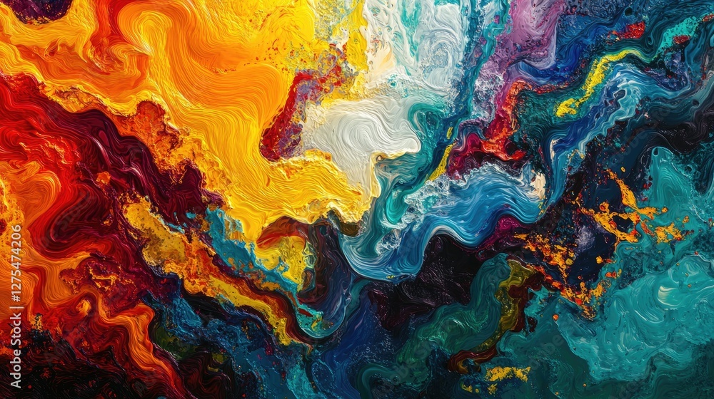 Poster abstract 3d waves in vivid colors create a mesmerizing, vibrant pattern on a dark background, full o