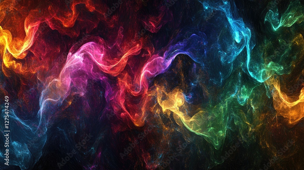 Poster Abstract 3D waves in vivid colors create a mesmerizing, vibrant pattern on a dark background, full of movement and energy