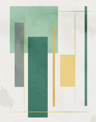 Modern Minimalist Abstract with Green and Gold Accents