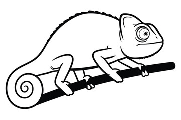 Chameleon line art silhouette vector illustration graphic. 