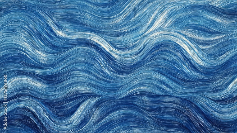 Poster Abstract blue wave-like patterns undulating horizontally, creating a dynamic background full of depth and movement, perfect for modern designs