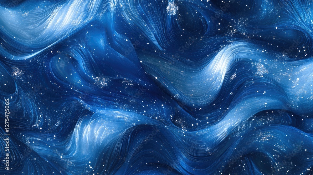 Poster Abstract blue waves intertwine with sparkling effects, creating a dynamic and visually stunning background filled with energy and movement