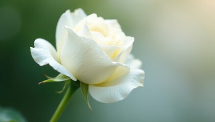 Pure white rose-like petals unfolding on a delicate stem, petal, nature, botanical