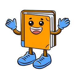 Cute book cartoon character, vector illustration isolated on white background.