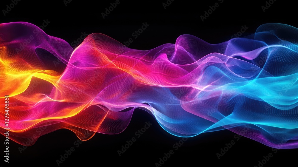 Aufkleber Abstract wave of colorful digital particles flows with energy, representing technological innovation and a vibrant, futuristic aesthetic