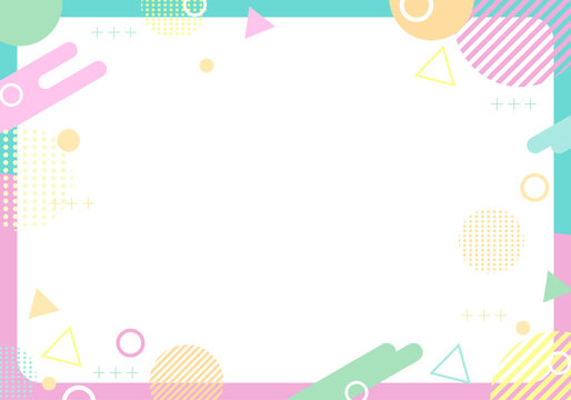 Fototapeta 春　カラフル　水色　ピンク　ポップ 　ウェーブ　フレーム　背景