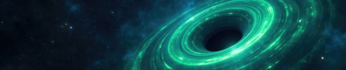 Dark blue black hole space background with green swirling accretion disk, blue, blackhole, cosmos