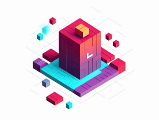 Abstract cubic composition with floating blocks & gradient colors for tech illustration