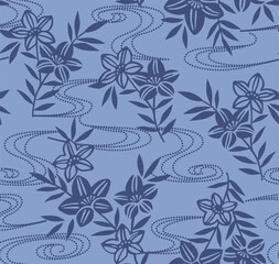 Japanese Bouquet Swirl Wave Vector Seamless Pattern