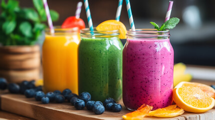 fresh fruit trio color smoothies