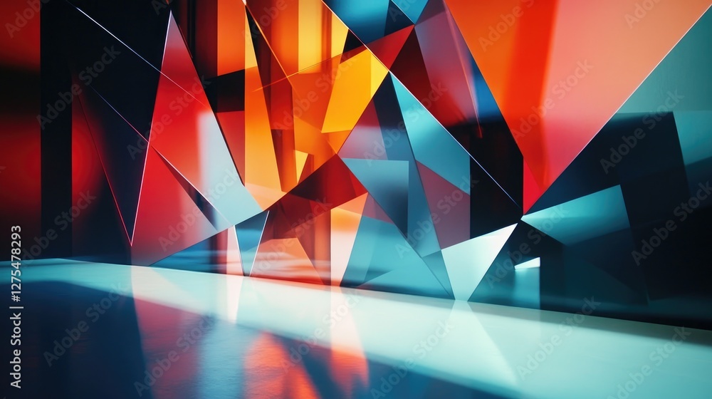 Poster Bold geometric shapes and angular reflections create a powerful, dynamic pattern that delivers a high-energy, vibrant visual experience