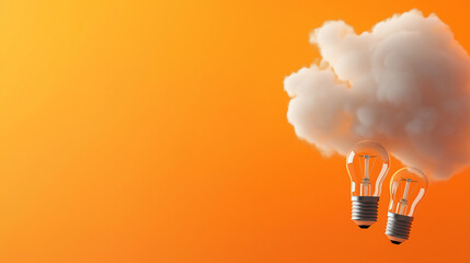 A warm-toned background with light bulbs arranged in the shape of a thought bubble, symbolizing brainstorming, vision, and limitless creativity.