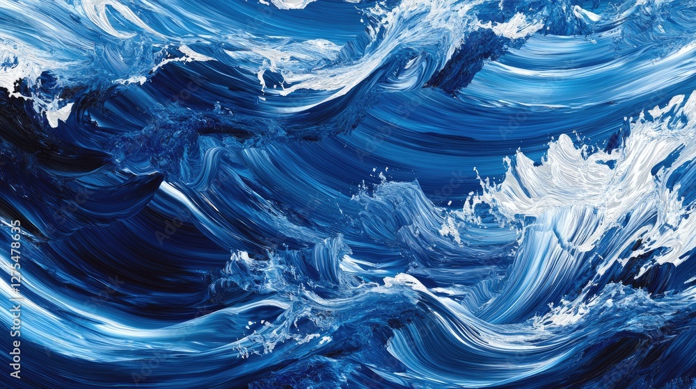 Aufkleber bold, vibrant blue wave patterns creating a flowing, horizontal abstract background with depth and m