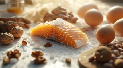 Fresh Salmon Fillet with Eggs and Nuts for a Healthy Meal