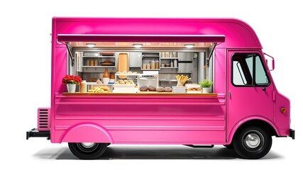 Pink Food Truck Side View - Delicious Eats