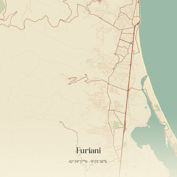 Vintage map of Furiani, France.