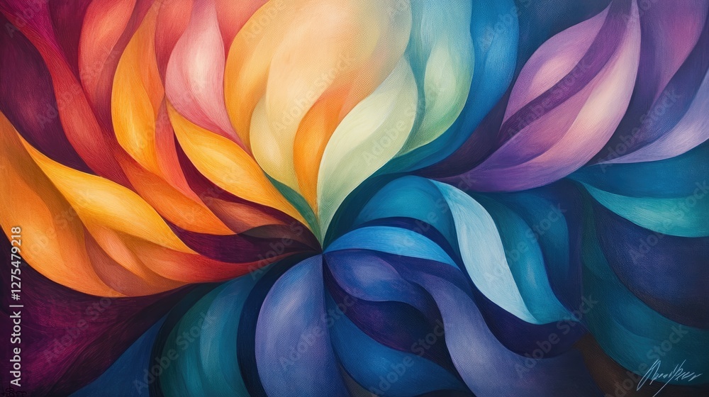 Poster Bright, flowing waves of color merging together, embodying the collaborative spirit and power of unity in a creative and dynamic form