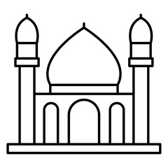 Mosque Icon Vector – Islamic Architecture Line Art Illustration

