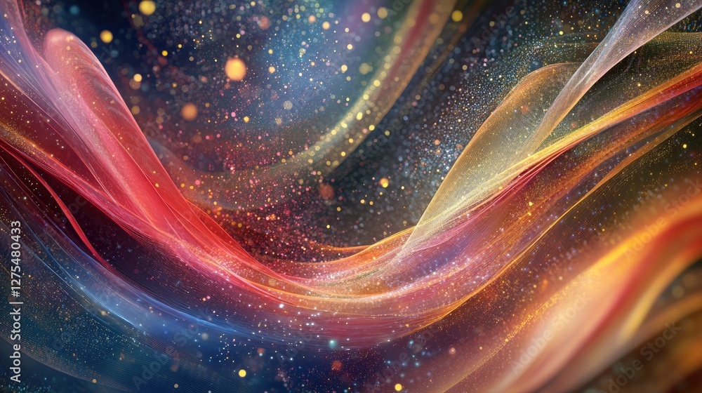 Aufkleber colorful digital particles flow in an abstract wave, capturing the essence of energy and technologic