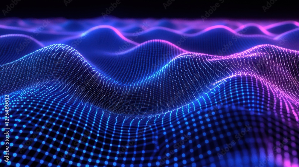 Poster abstract digital waves with neon colors in three-dimensional space